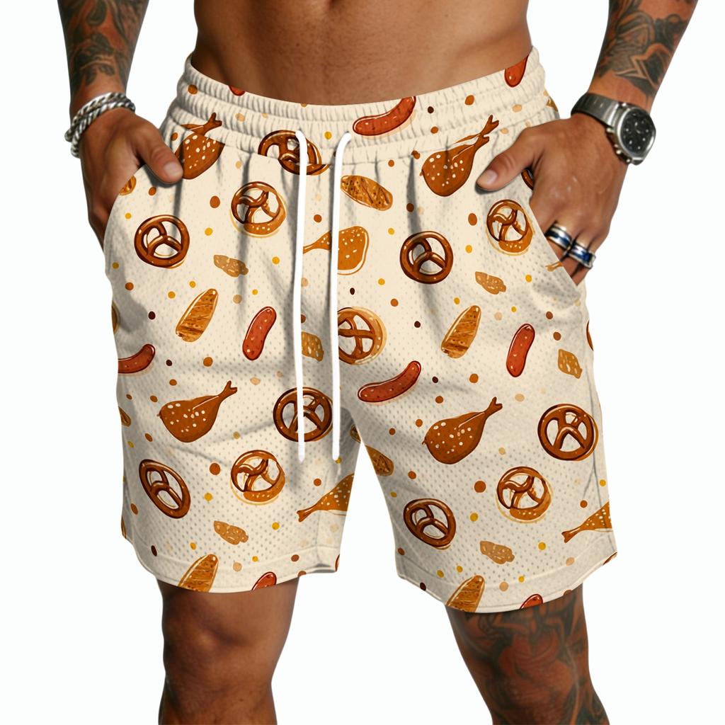 Men Casual Drawstring Shorts Lightweight Quick Dry Five Inch Relaxed Fit with Print Design for Everyday Wear