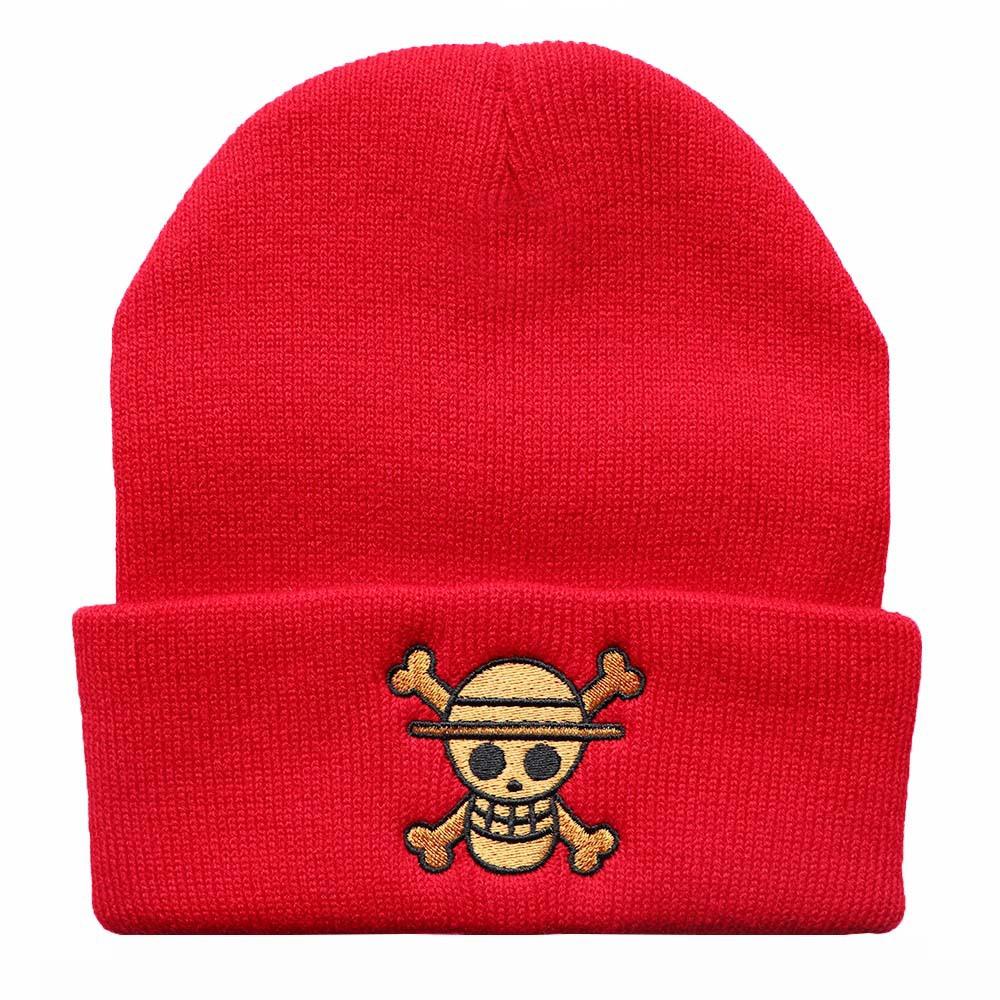 One Piece Cartoon Embroidered Knit Hat, Warm Pullover for Men and Women, Autumn and Winter Anime Cold Weather Hat, Student Woolen Hat