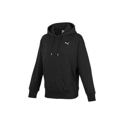 Solid Color Brand Logo Hooded Sweatshirt Women Tops Black 676653-01