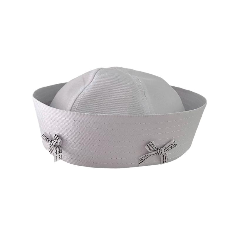 

Sweet Girls Sailor Hat with Roll-up Brim Navy Seafaring Hat with Small Bowknot Funny Adult Teens Halloween Cosplay Hat 1