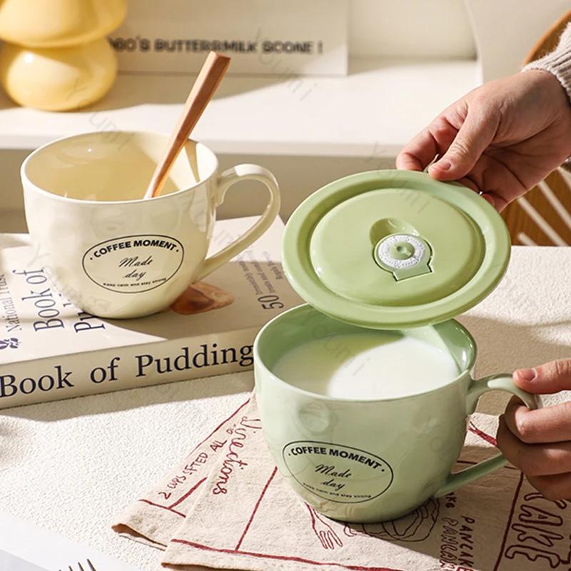 Creative Minimalist Ceramic Mugs with Lid Fashion Exquisite Household Breakfast Coffee Cups Holiday Gifts Couple Water Cup