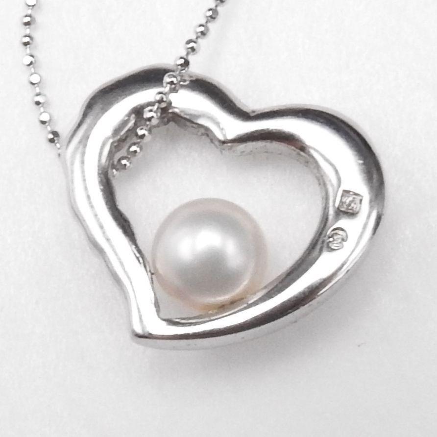 Used Tasaki Tasaki Pearl Akoya Pearl 6.5mm SV Open Heart Single Pearl Pendant Necklace SV925
