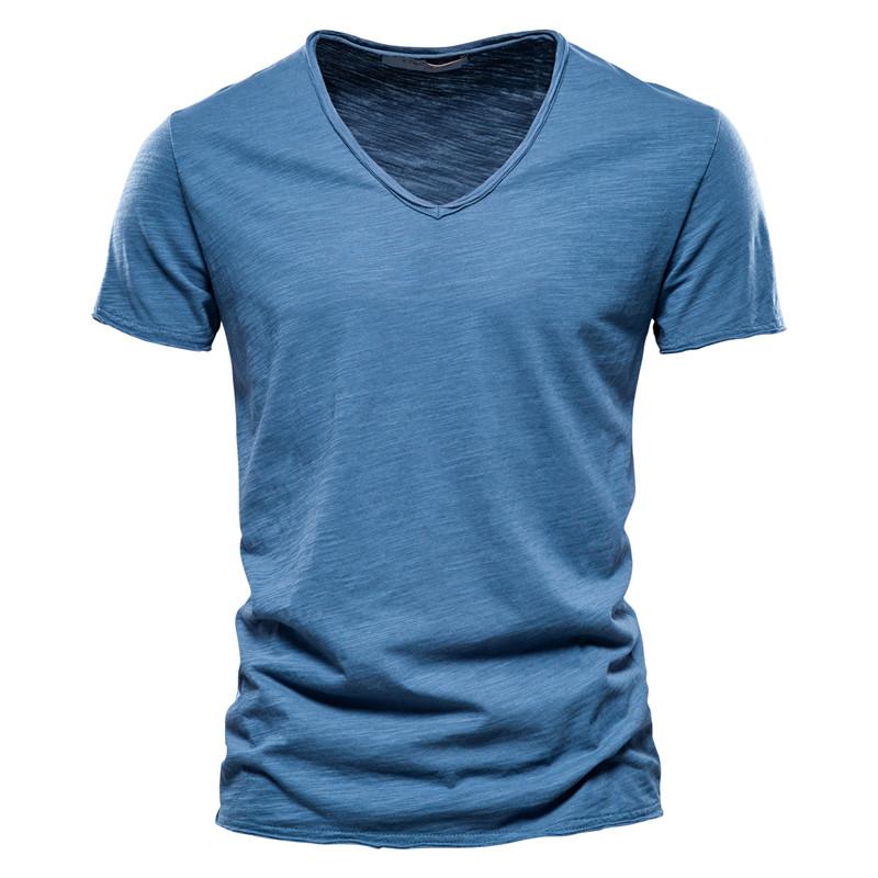 STORN 100% Cotton Men T-shirt V-neck Fashion Design Slim Fit Soild T-shirts Male Tops Tees Short Sleeve T Shirt for Men