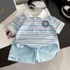 2Pcs/set Baby Set Casual Summer Boys Girls Blue Suits Clothes Stripe Polo Shirt + Short Pant Toddler Kids Set For Girls Boys