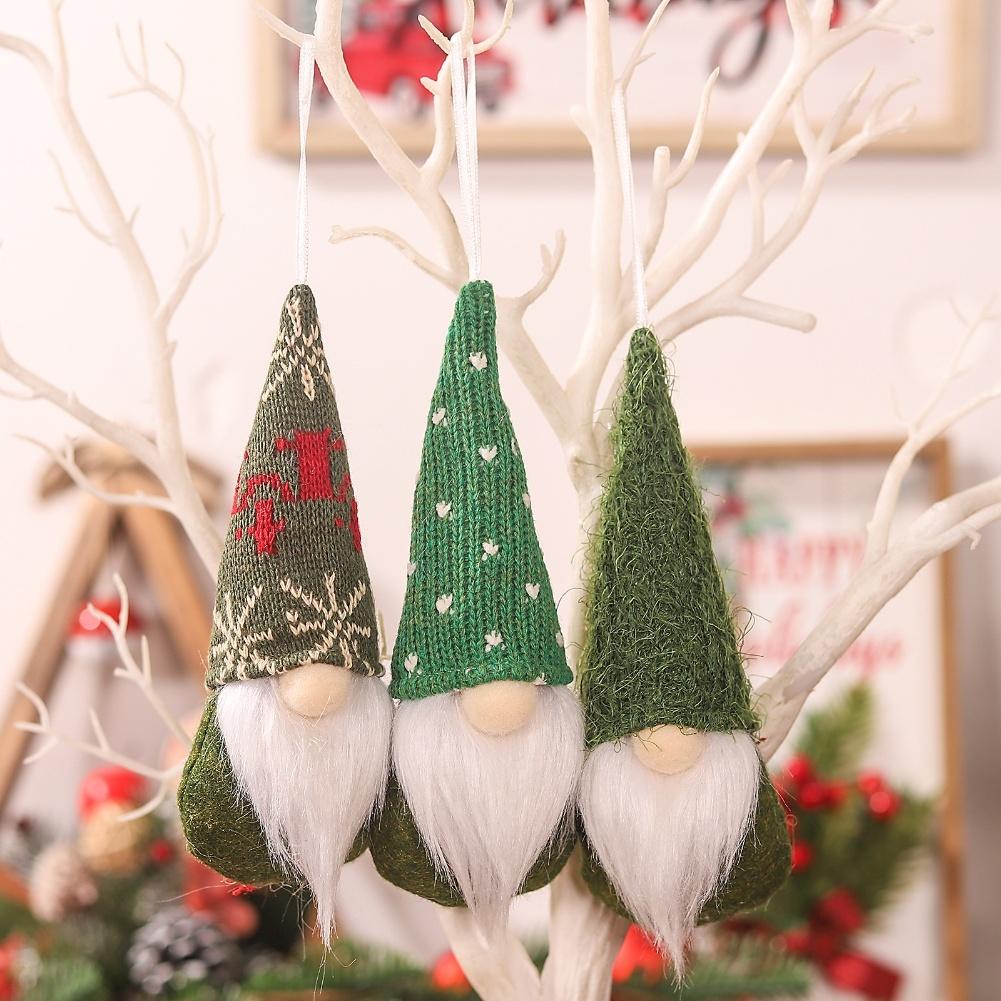 Hanging Christmas Tree Ornaments Set of 3 Mini Scandinavian Gnomes with Felt Bodies and Knitted Hats for Festive Decoration