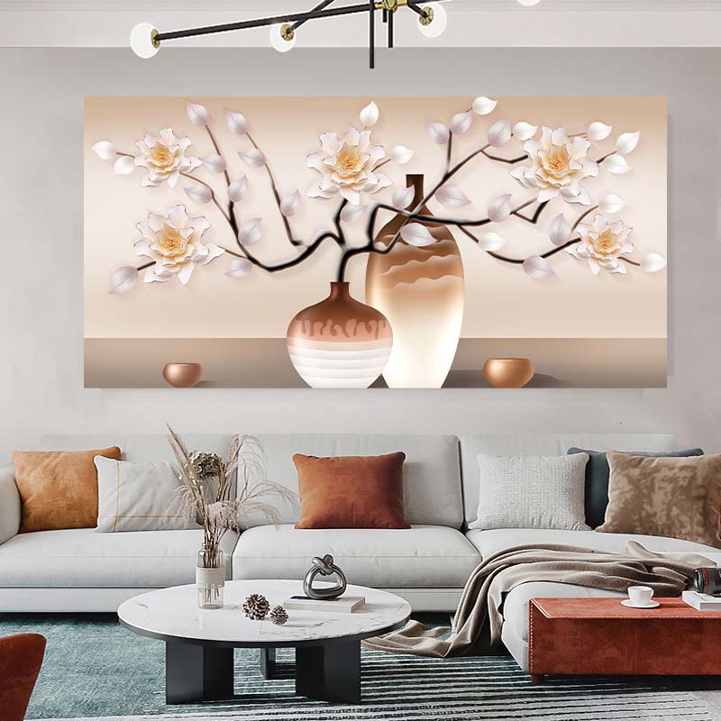 Abstraktes Goldenes Weißes Blume Leinwandgemälde Licht Luxus Wandkunst Bild Poster und Drucke für Wohnzimmer Heimdekor Kein Rahmen