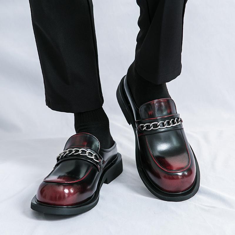 Large Size 46 Summer Thick Bottom Mules Men Half Shoes For Man Slippers Leather Semi-Drag Casual Shoes Backless Loafers Sandals
