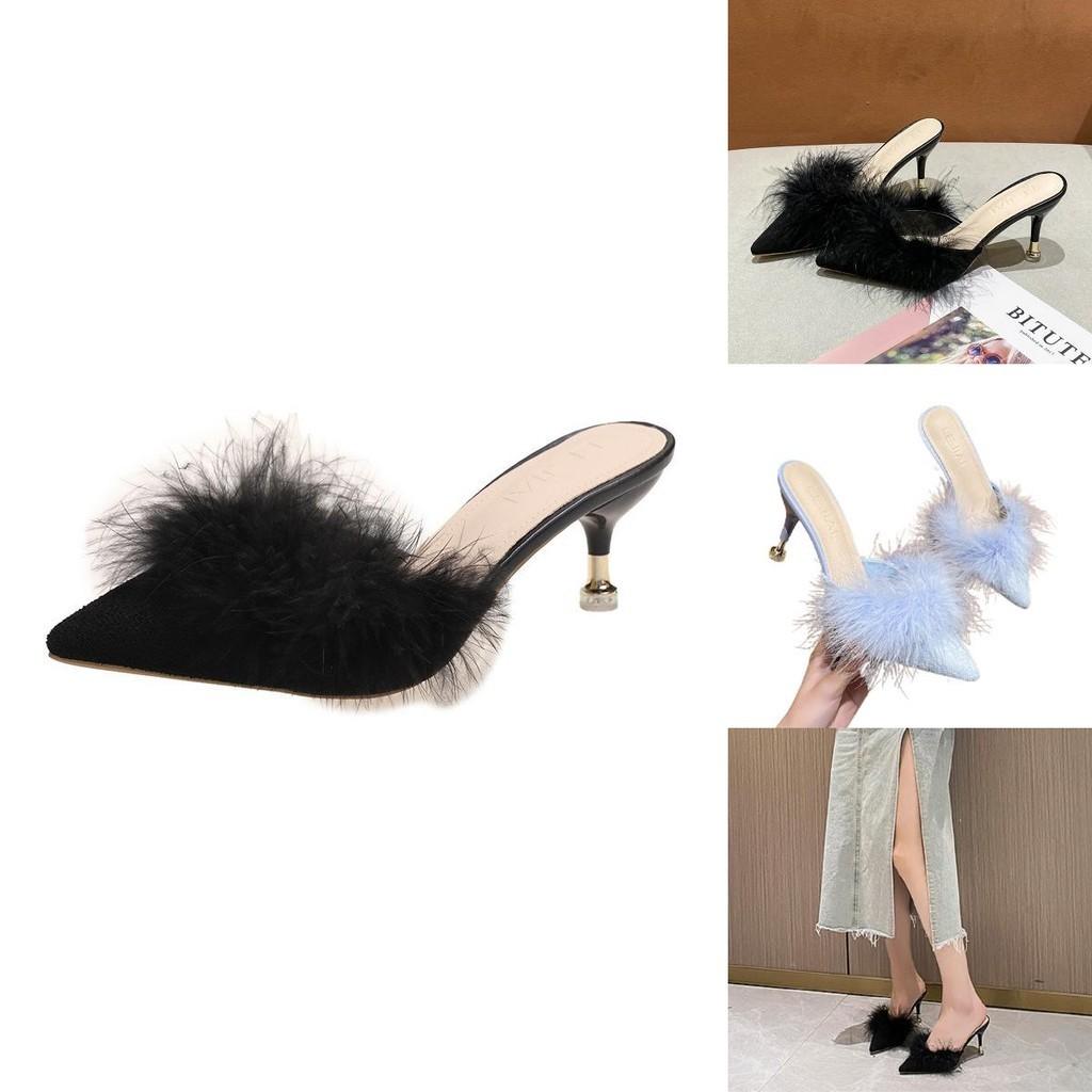 Stylish Korean High Heeled Slippers For Women With Pointed Toe And Fine Heels
