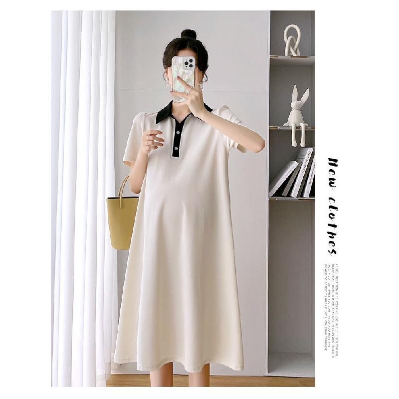 Maternity dress summer short-sleeve polo dress with turn-down collar short-sleeve maternity dress