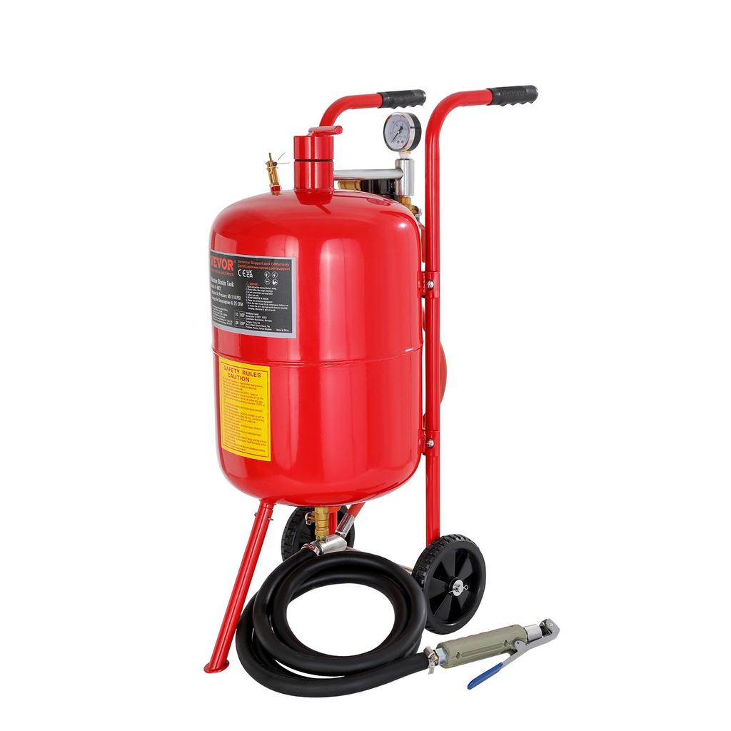 VEVOR 10Gal/40L Sandblaster Equipped with Nozzle Shut-Off Valve Pressure Gauge Ceramic Nozzle 2.5m Hose Filling Funnel Watertrap 6\" Rubber
