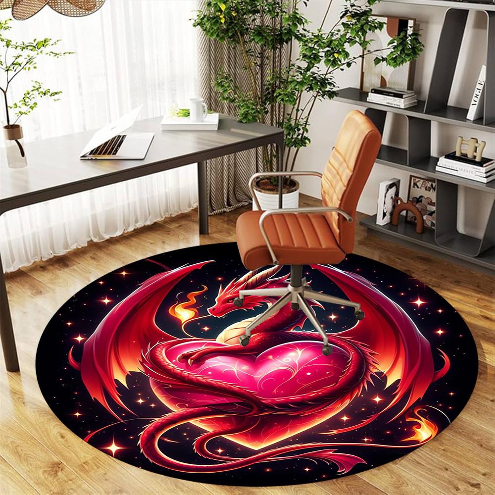 1pc Dragon Heart Round Chair mat Area Rug - Non-Slip, Floor Mat for Office, Bedroom, Ideal home decor Christmas Gift p0811471