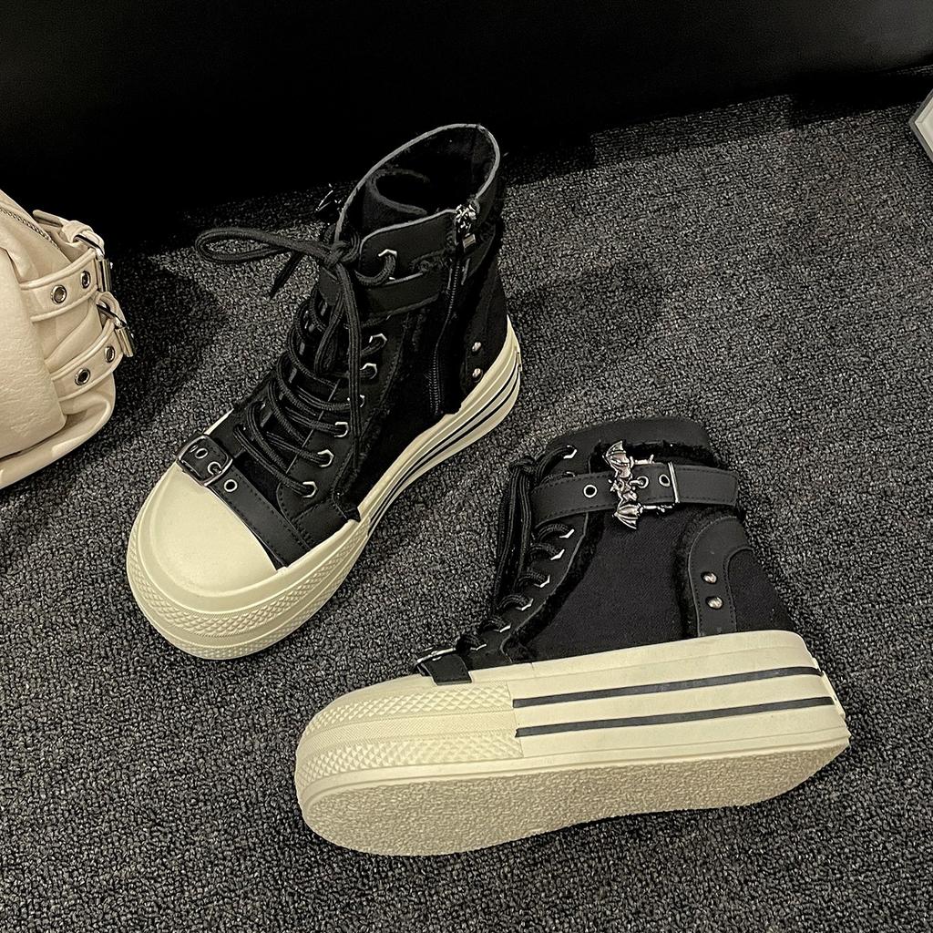 Popular Retro High-end Thick-soled Little White Shoes Women's 2025 New Autumn Skirt Heightening High-top Canvas Shoes