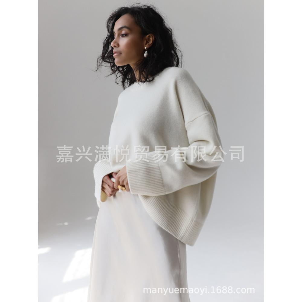 Women Round Neck Loose Knit Sweater, Autumn Winter Casual Soft Pullover Jumper for Ladies