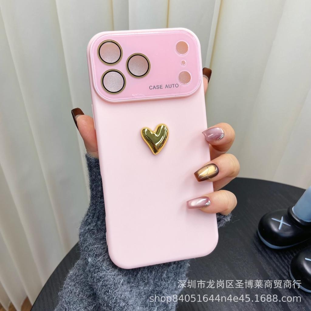 Gold Love Applies To iPhone17Promax Mobile Phone Case 16 Silicone Large Window 15 Anti-drop 16 Protective Case 13