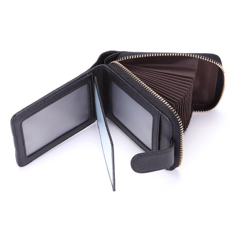 RFID Anti-Theft Cowhide Accordion Card & ID Holder with Zipper