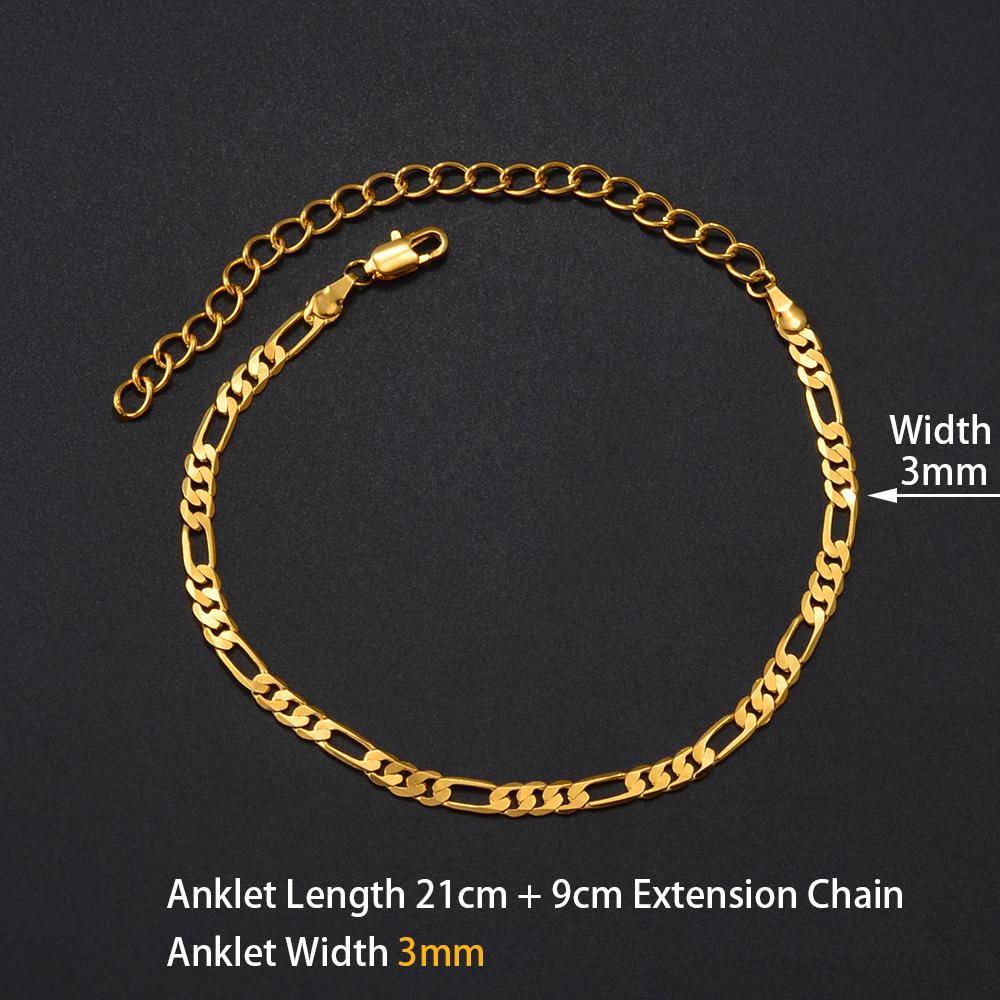 Anniyo Length 21cm +9cm Gold/Silver Color Anklet for Women Ankleband Jewelry Foot Chain  #151916