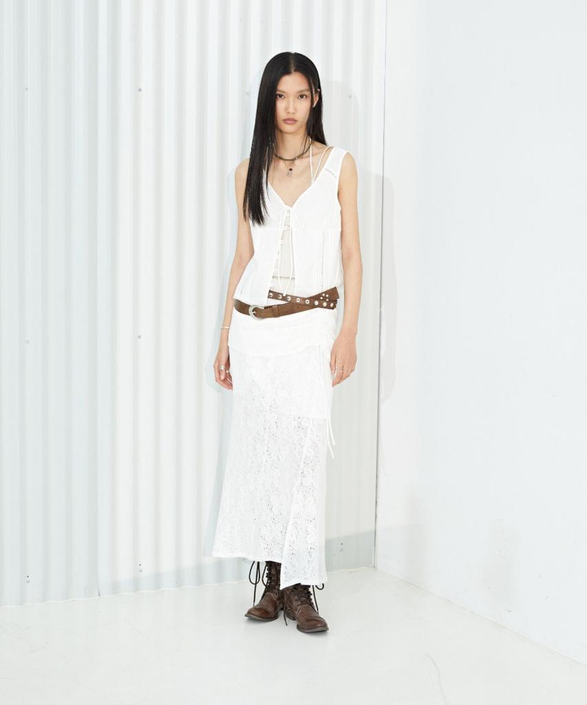 Monday Flow Lace Slit Skirt_White