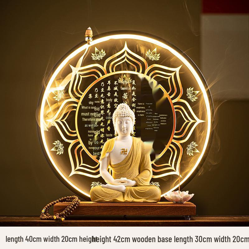 Keramik Shakyamuni Buddha Statue - Wohnzimmer Kunstwerk mit den Drei Heiligen und Lichtkreis Design