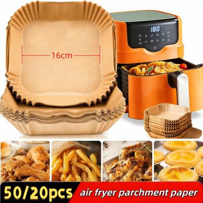 20/50 Piezas Papel Desechable para Freidora de Aire Cuadrado, Resistente al Aceite, Impermeable, Papel de Hornear para Hornear, Asar, Microondas