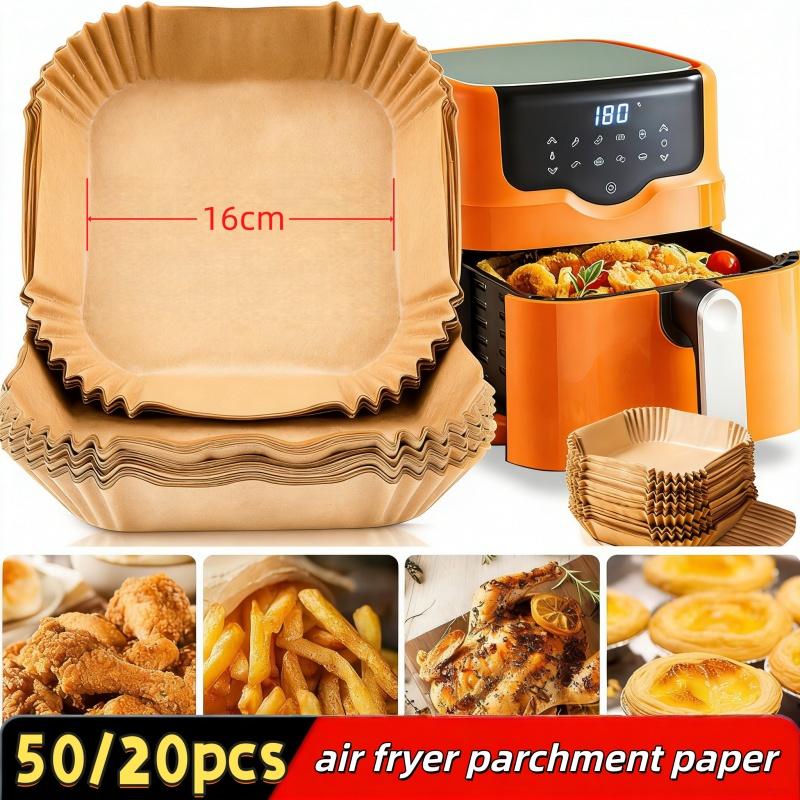 20/50 Stück Heißluftfritteuse Einweg-Papierauskleidungen Quadratische Papierauskleidung Ölbeständig, Wasserdicht, Backpapier zum Backen, Braten, Mikrowelle