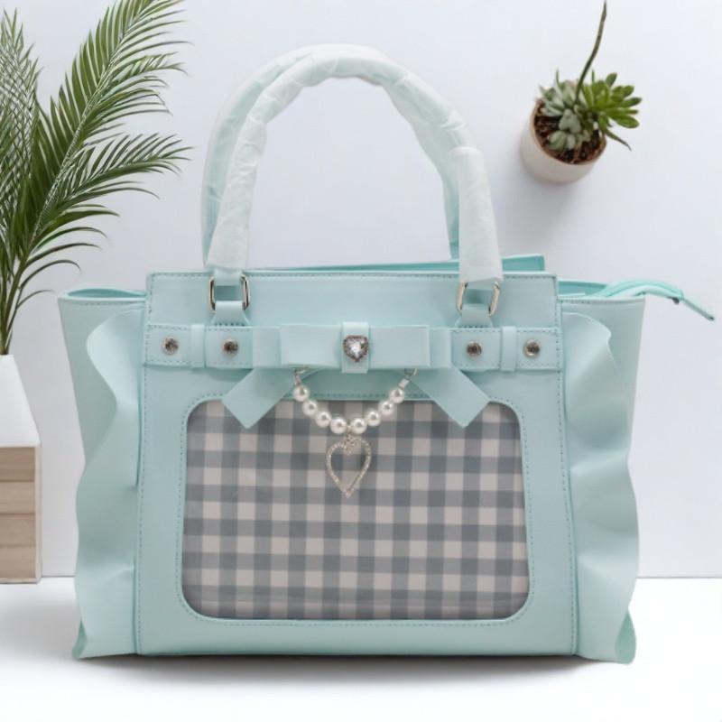Market-6 Harajuku Plein Roze Ita Tas Dames Nieuwe Japanse Parel Handvat Schoudertas Portemonnee Vrouwelijk Zoet Schattig Crossbody Tassen Esthetisch 26x23x12cm
