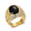 Vintage Classic Gold Color Stainless Steel Rings for Men Women Fashion Green/Black Stone Ring Biker Solid Finger Jewelry Gift