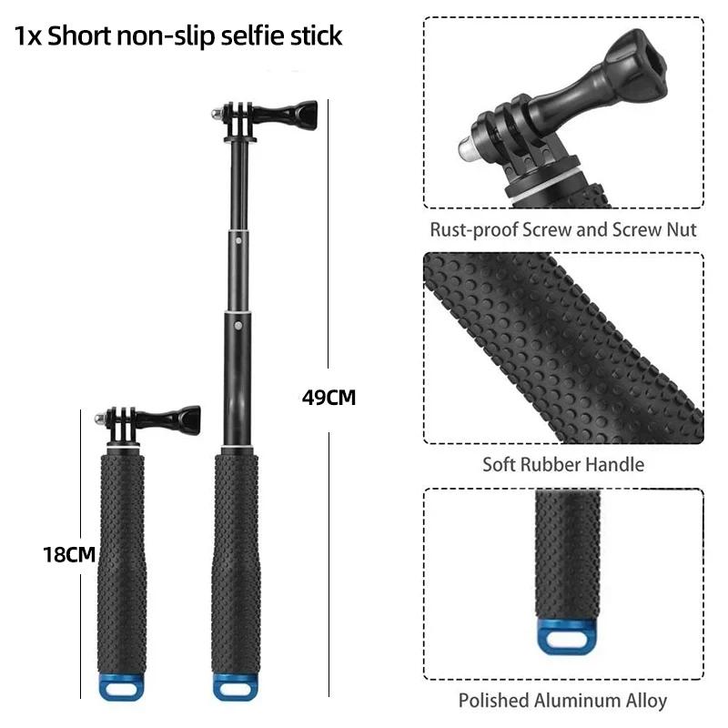 Selfie Stick Aluminum Alloy Adjustable Monopod Extension Rod For GoPro Hero 13 12 11 10 9 7 6 5 Insta360 X4 X3 DJI Action 5 4 3