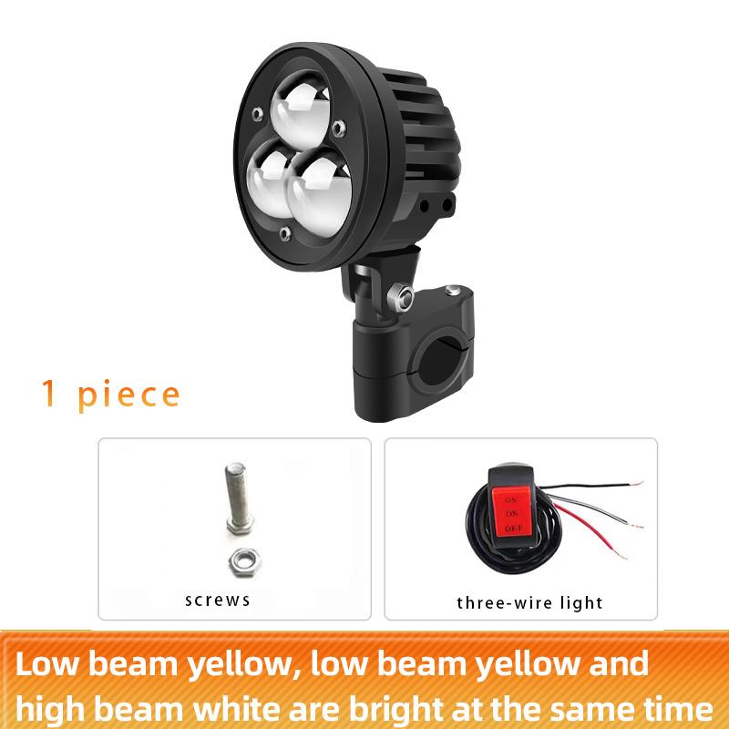 3 Lens Motorcycle LED Spotlights Headlamp Bulbs External Scooters Fog Lamp Projector Lens Dual Color Work Auxiliary Spot Light