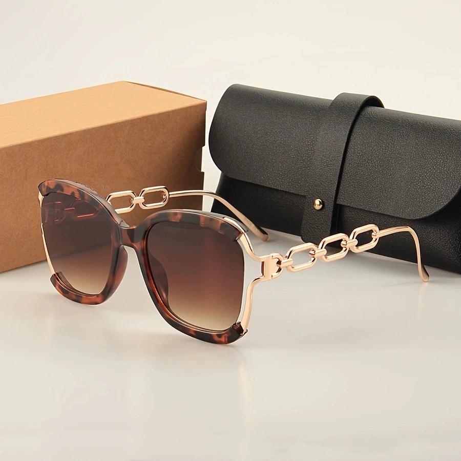 Brand Designer Oversized Square Sunglasses Women Men Stylish Metal Chain-Link Gradient Lens Sun Glasses for Ladies Driving Shade