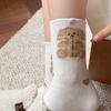 Boneless Socks Medium Tube Socks Flocked Cotton Socks Monsoon Cute Cartoon Bear Sweat-Absorbing Stockings