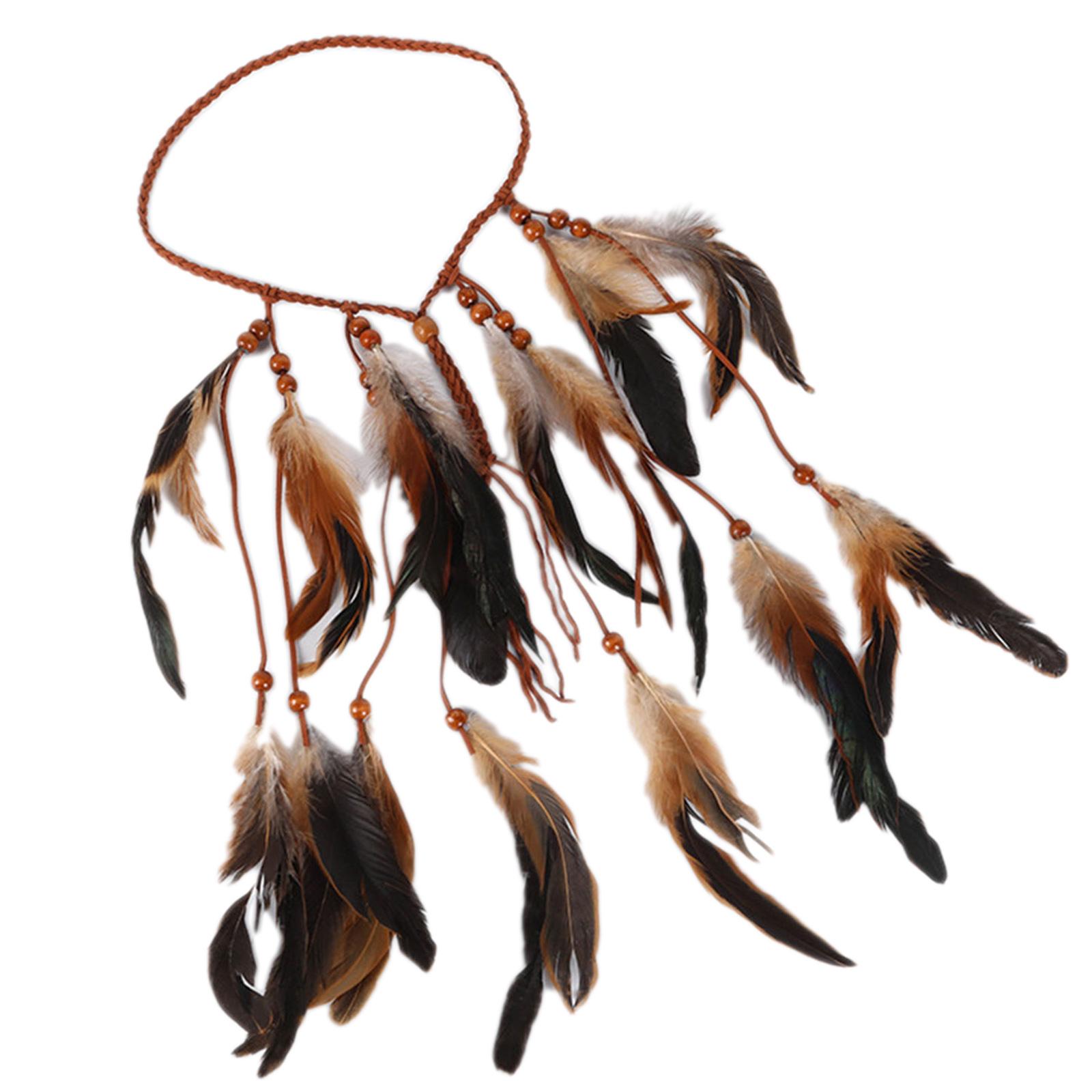 

Богемная повязка на голову с перьями и кисточками, с бусинами, индийские аксессуары, цыганский, хиппи, коренной американский, племенной костюм, головной убор A