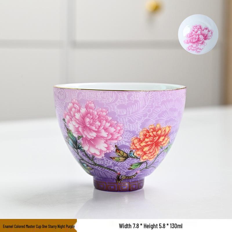Women's High-End Enamel Color Jingdezhen Ceramic Gongfu Tea Cup in Dehua White Porcelain