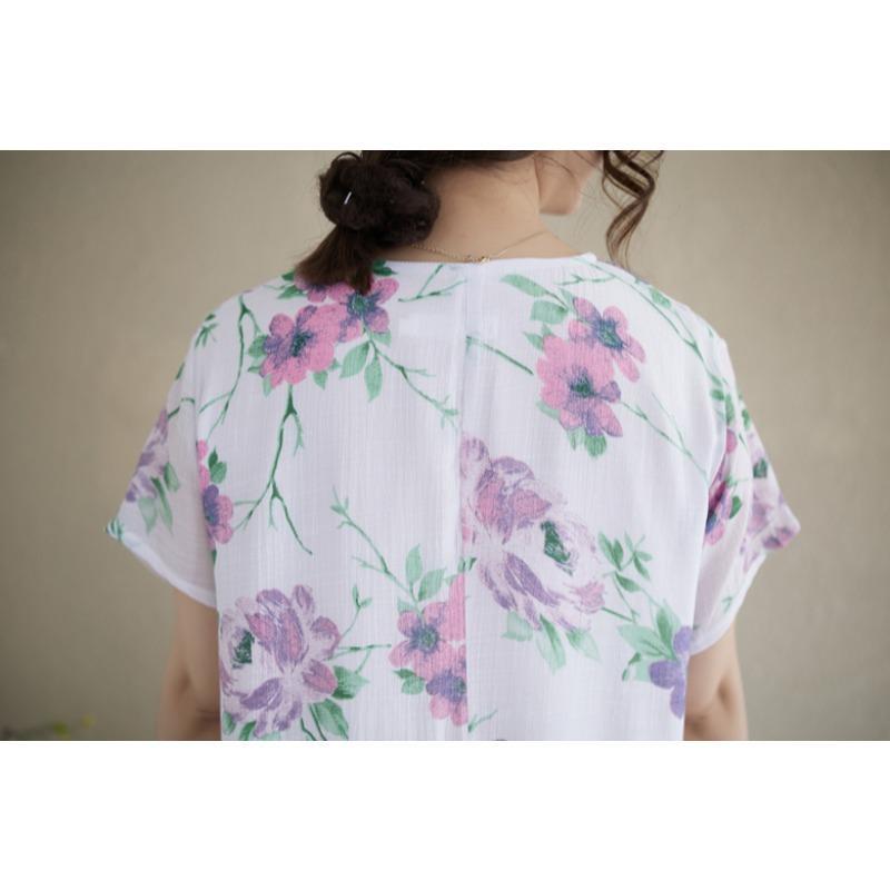 DIMANAF 2025 Summer Women Plus Size Dress Vintage Long Dress Basic Floral Printing Casual Loose Linen Maxi