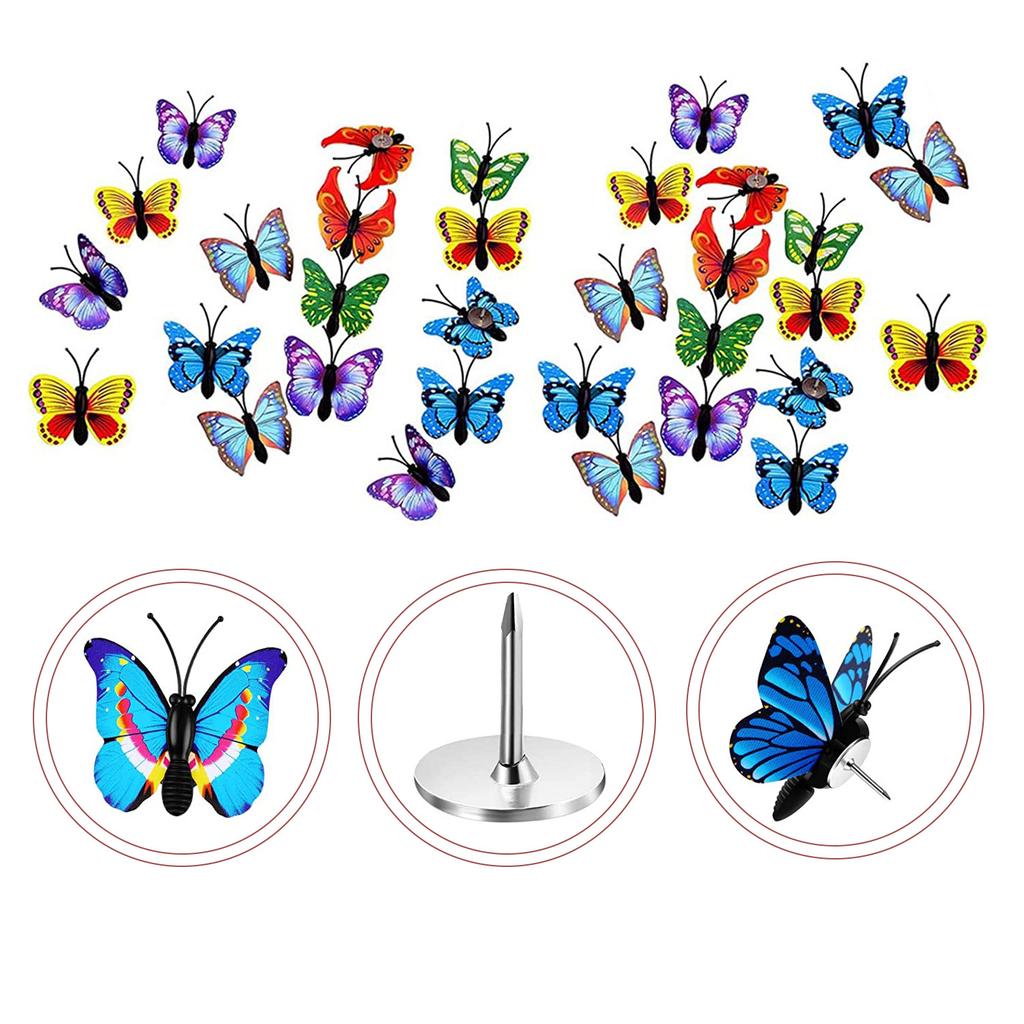 30pcs Butterfly Push Pins Cute Cork Notice Board Thumb Tacks Map Drawing Pins Cork Board Pushpins Office Desk Organization