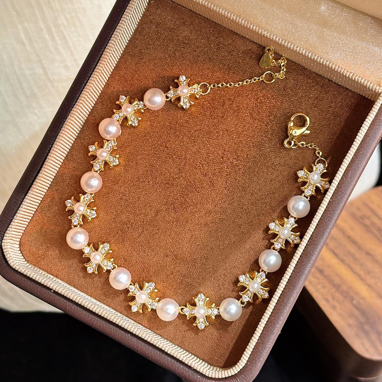 

Xiaohongshu Cross Pearl Bracelet Sweet Cool Stylish Exquisite Live Bracelet