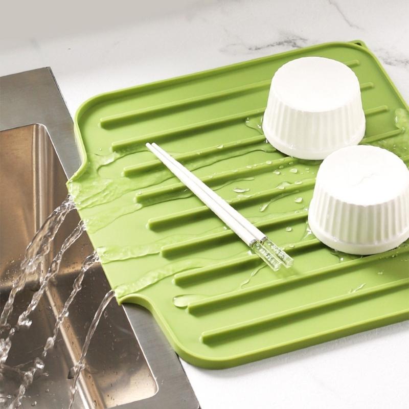 Multipurpose Elastomer Kitchen Mat Dish Drying Rack Heat Resistant Countertop Defender Pliable Dense Plan colore azzurro del lago