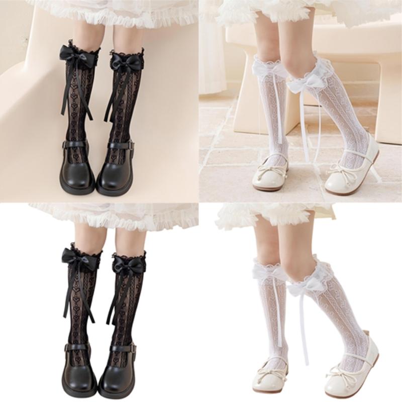 Girls Knee Socks Bowknot Ribbon Socks Stockings for Girl Student 3-16 Year