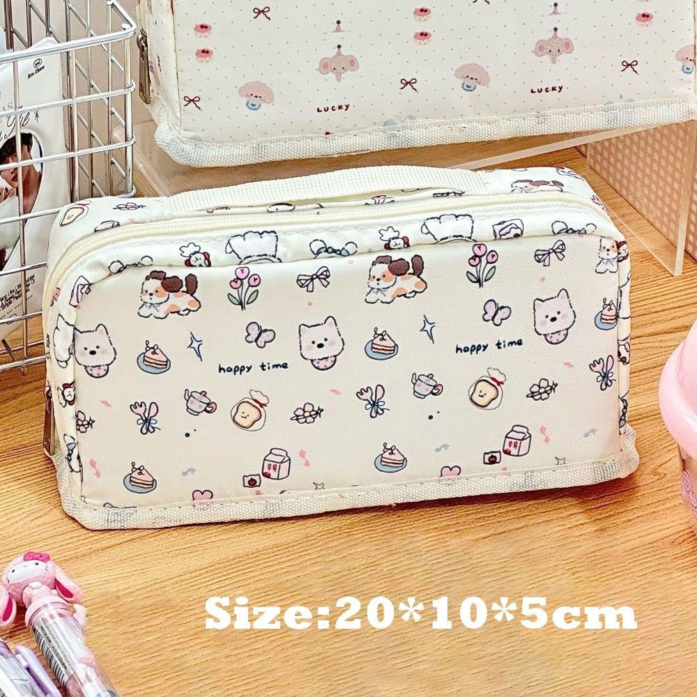New Puppy Pattern Pen Bag Large Capacity Multilayer Stationery Bag Multi-function Gift Pencil Case Student
