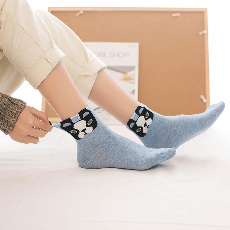 1 Pair Cartoon Cat Printed Kawaii Socks Women College Style School Girls Cute Socks Casual Harajuku Retro Middle Tube Socks