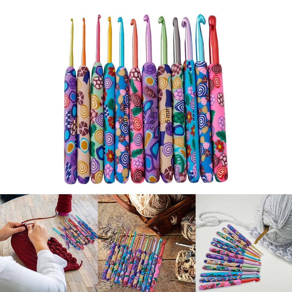 Set de 12 bucăți de cârlige de croșetat Ac colorat de croșetat 2,0-8,0 mm Ac de tricotat ergonomic Accesorii de croșetat pentru artizanat