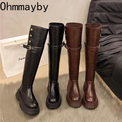 Stivali Invernali da Donna Sopra il Ginocchio Moda Nightclub Slip On Stivaletti Lunghi Tacchi con Plateau Scarpe da Donna