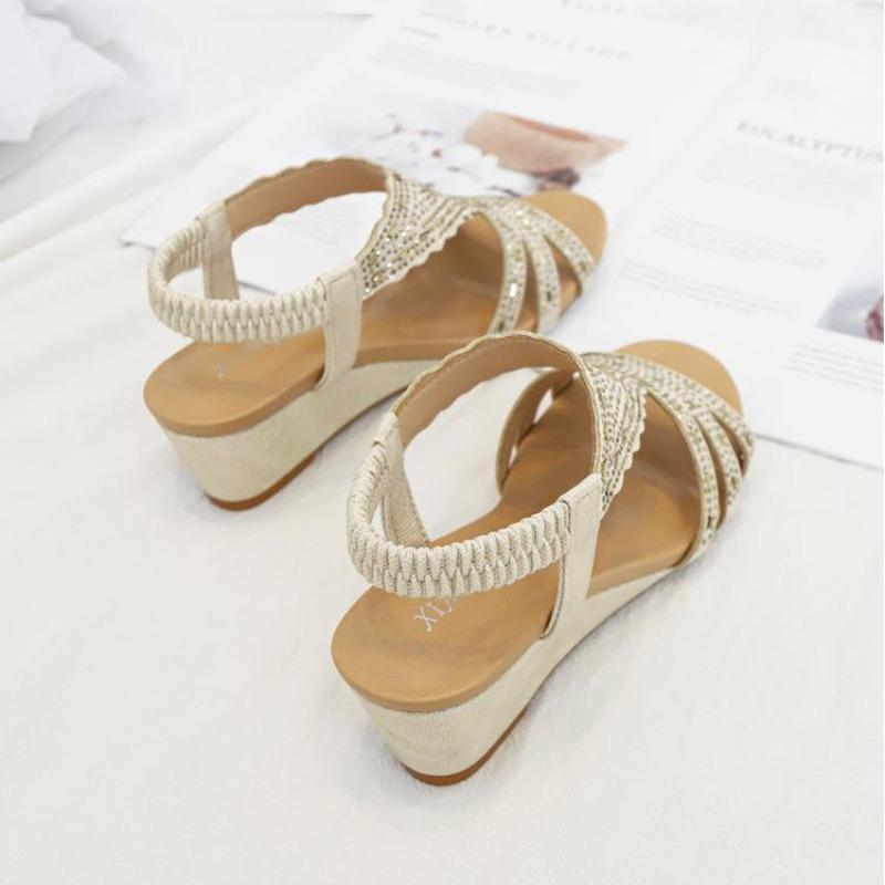 2026 Women Wedges Sandals Ladies High Heel Shoes Soft Leather Fashion T Style Metal Decor Female Pumps Large Plus Size 36 42