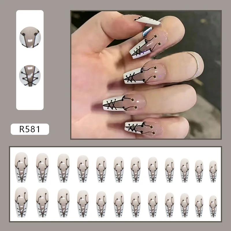 24Pcs French Tip Extra Long Ballerina Press On Nails Detachable Artificial Fake Nails Wearable Nail Art Tips