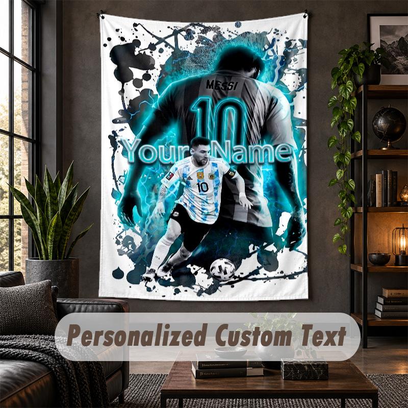 Arazzo da Parete Personalizzato, Testo Personalizzato Lionel Messi, Tessuto Morbido Arte da Parete Per Decorazione Interna