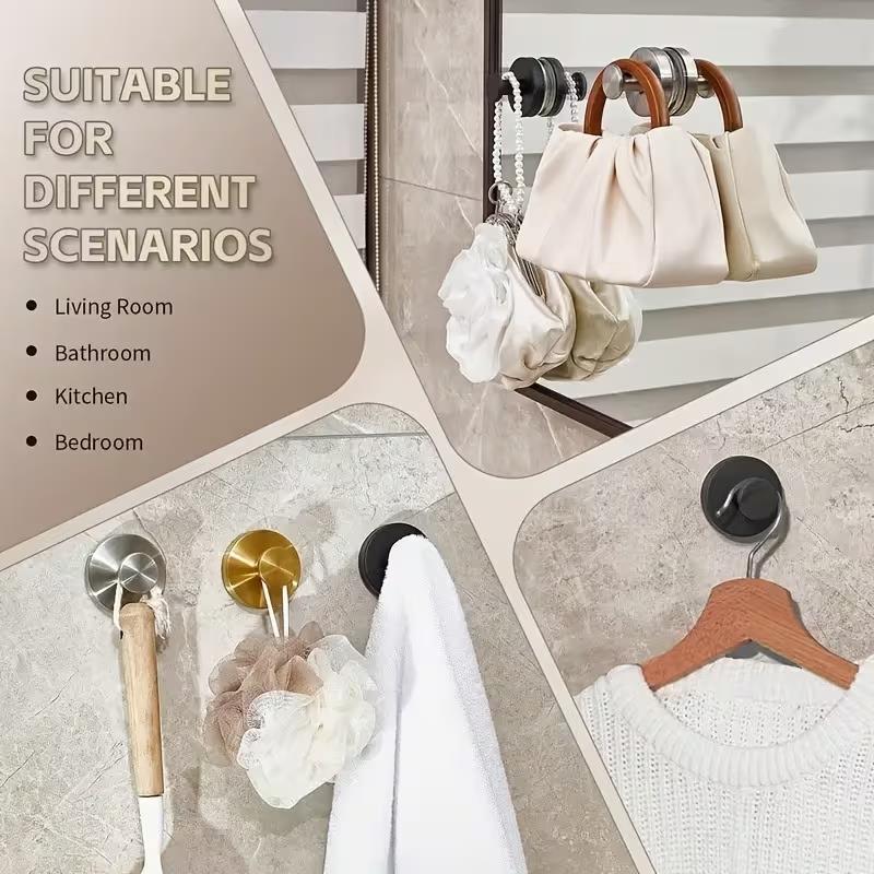 4pcs No-Drill Bathroom Hook Set – Shower, Towel & Stainless Steel Hooks for Tile/Glass/Mirror