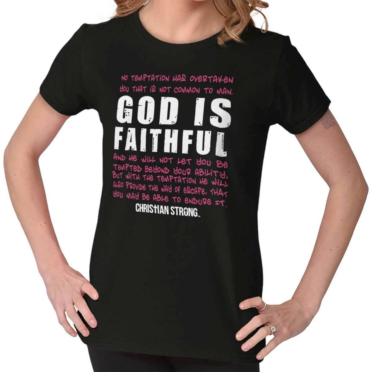 Christian Strong Cross Faith God is Faithful Womens Top Junior Graphic Tee XL