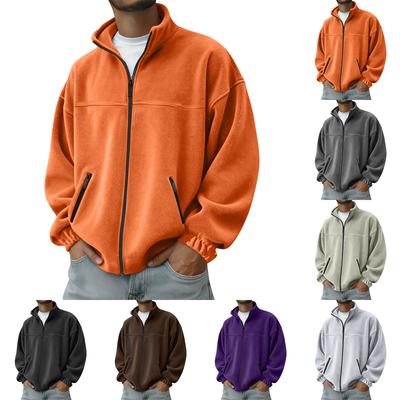 Herren Outdoor-Jacke mit Stehkragen und Reißverschluss, lässige Sportjacke aus Plüsch, farbig, lässig