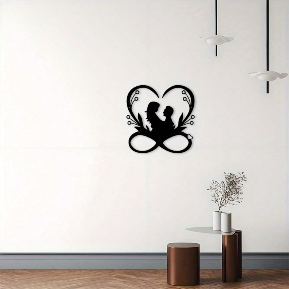 Metal Heart Wall Art Black Silhouette Couple Romantic Decor for Living Room Bedroom Wedding Anniversary Gift