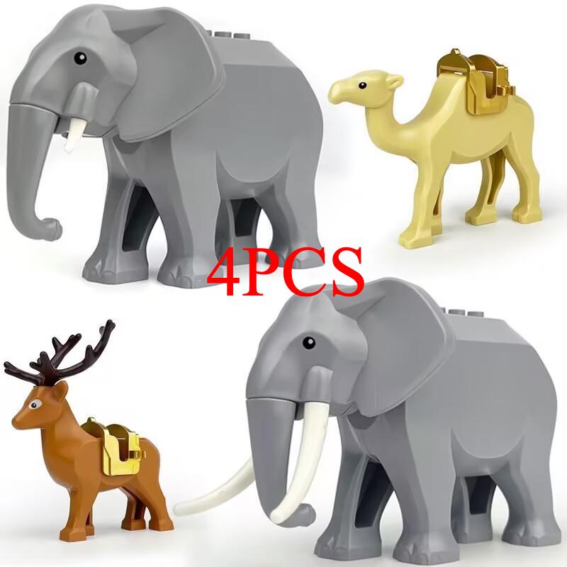The Zoo Model African Elephants Camel Deer Crocodile Leopard Animal Building Blocks Educational Games Figure Brick Toys Kid B03