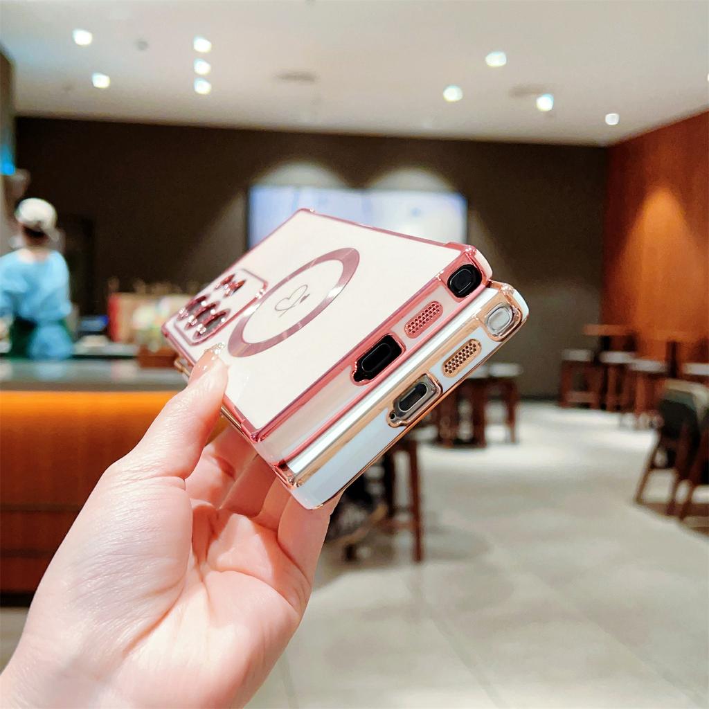 For Samsung Galaxy S26 Ultra Magnetic Case Electroplated TPU Phone Cover Hollow Love Hearts